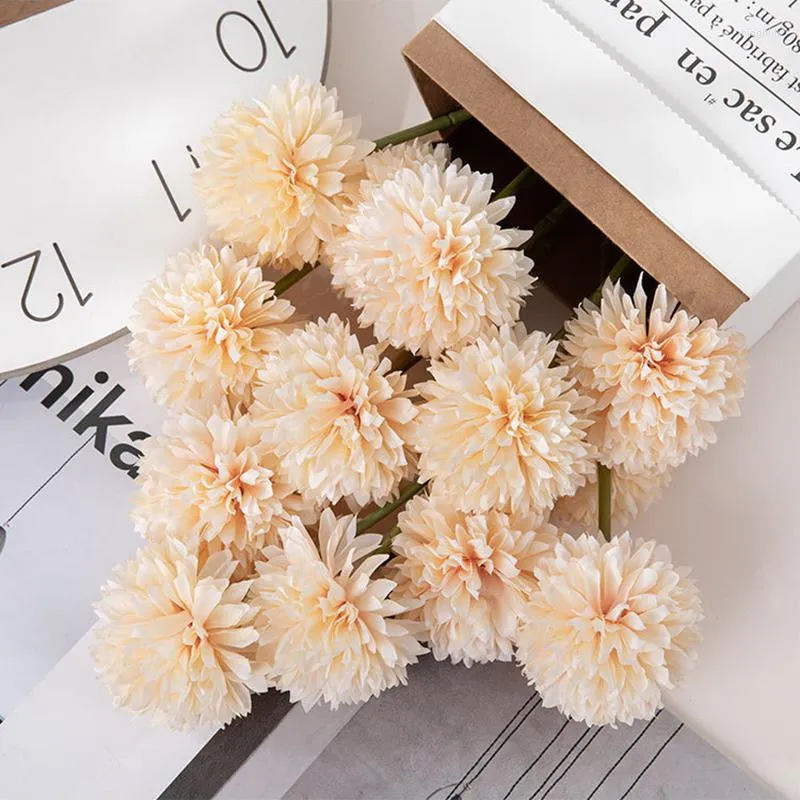 Kwiaty dekoracyjne 10pcs Dandelion Flower Ball Pompom Artificial Wedding Buquet Branch Forble for Home Decorations Fake