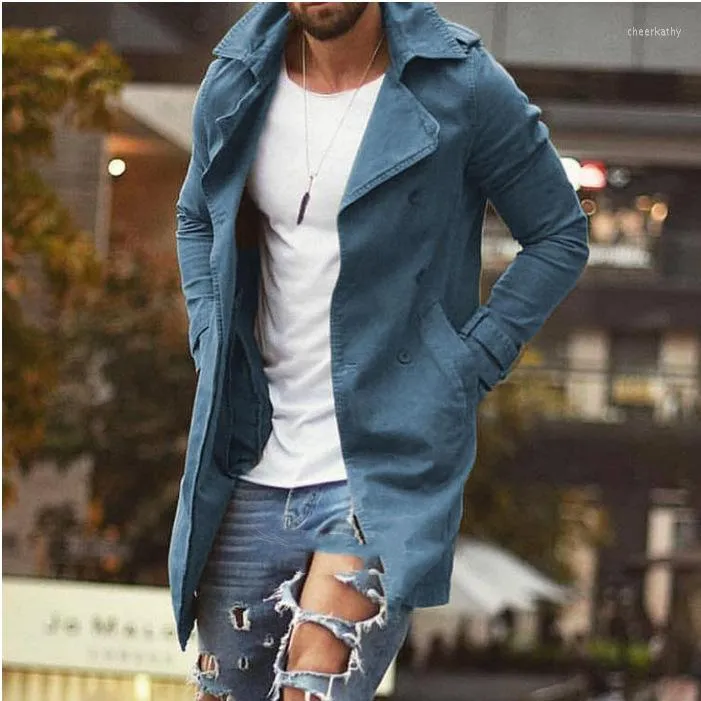 Heren Trench Coats Heren Jacket Coat 2023 Zomer Casual Solid Color Midden-Length Wind Breaker Lange Mouw Turn Down Collar Male Streetwear