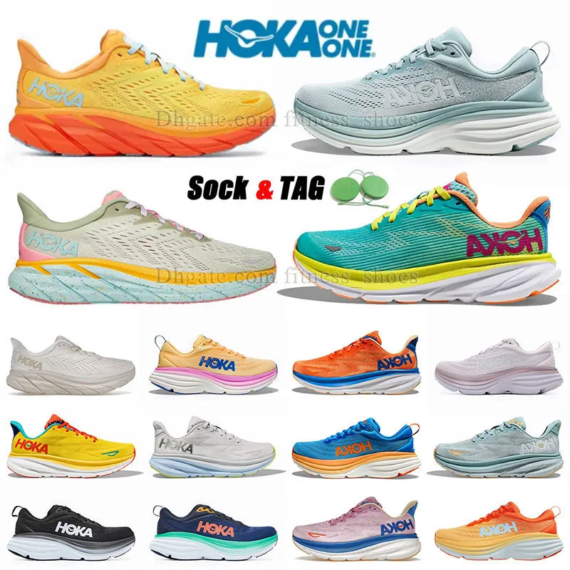 Hoka Free People Movement Clifton 8 Running Shoes Mens Womens Hokas One Bondi 8 Black White Grey Pink Walk Trainers Golden Carbon x Dhgate Ice Blue Designer Sneaker