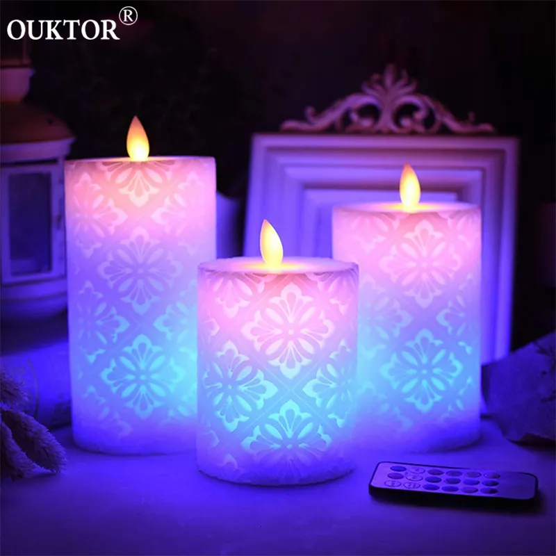 Bougies Danse Flamme LED Bougie Lumière avec RVB Télécommande Minuterie Cire Pilier Bougie pour Mariage Décoration De Noël Chambre Veilleuse 230522