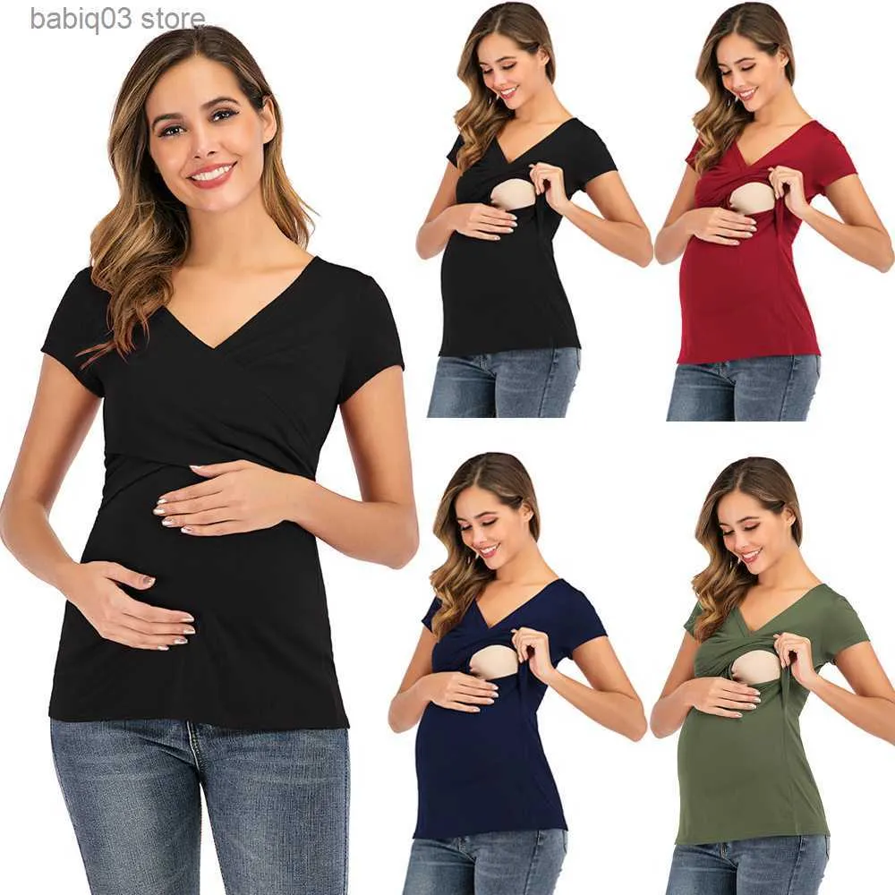 Annelik Tepeleri Tees Analık Üstleri Kadınlar Rahat Kısa Kollu Hemşirelik Tunik Tunik Tunik Üstü T-Shirt Gebelik Hamilelik Kadın Giyim Anne T230523