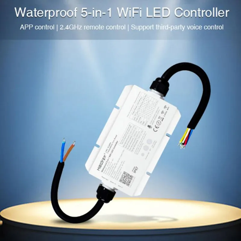 Miboxer WL5-WP Waterfroof 5 In 1 2.4G WiFi LEDコントローラーDC12-36VシングルカラーデュアルホワイトRGB RGBW RGB+CCTストリップ用