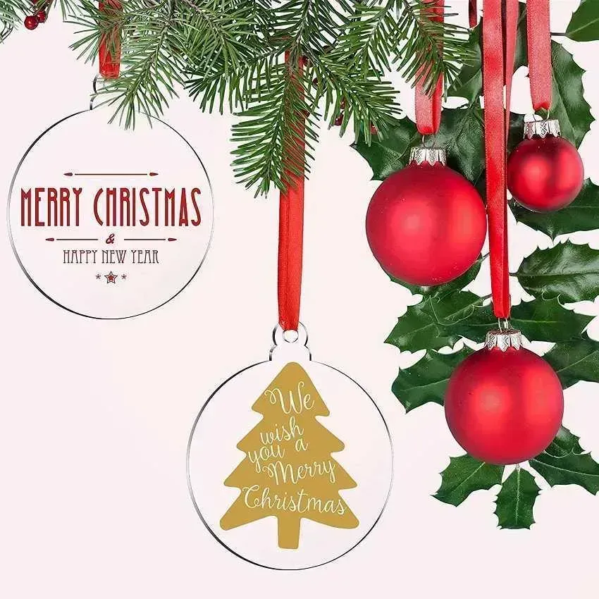 3Inch Transparent Clear Circle Christmas Hangtag DIY Blank Round Acrylic Xmas Tree Ornaments Pendant J0523