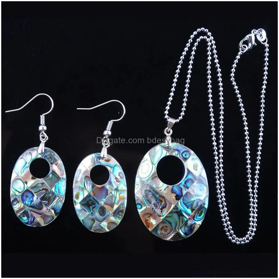 Earrings Necklace Natural Paua Abalone Shell Oval Fashion Jewelry