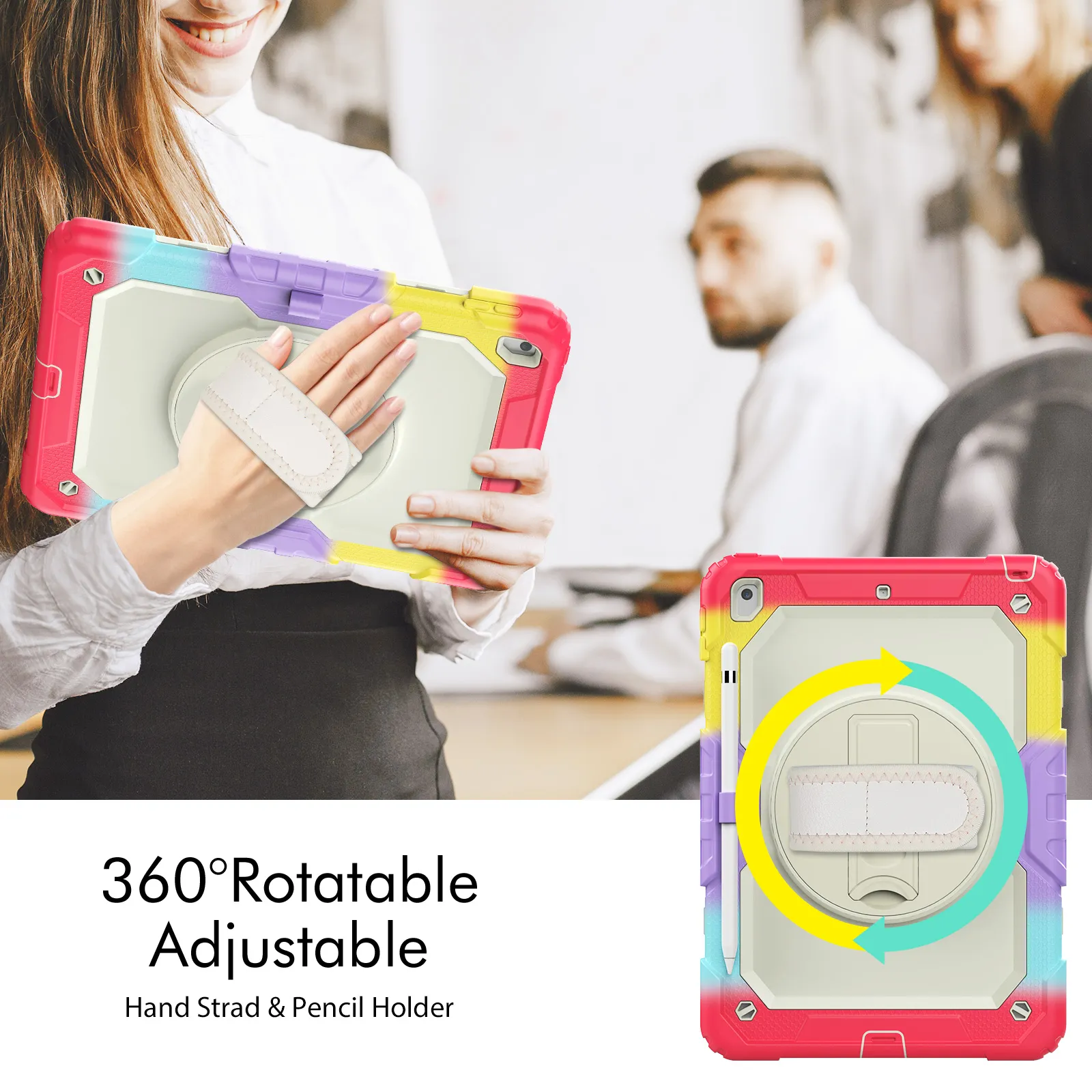 360 Rotating with Shoulder Strap Kickstand Cover Silicone Smart Case for iPad 10.2 9.7 11 Air 2 4 5 10.9 10th Mini 4 5 6