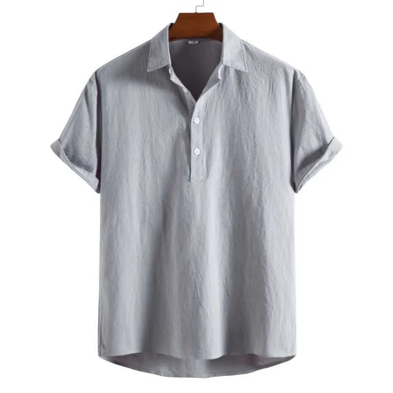 남성용 캐주얼 셔츠 2022 년 최고의 판매 제품 New Pullover Cotton Linen Short-Sleeved Shirt Camisas de Hombre AA230523