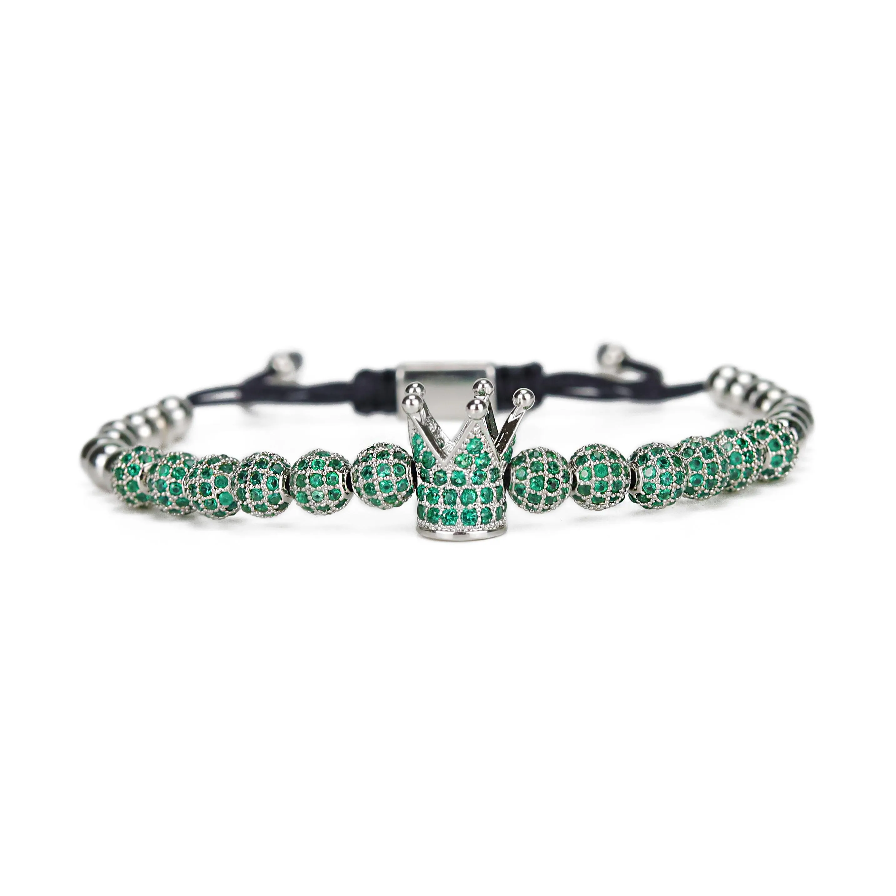 Bracelets New Arrival Green CZ Ghost Series Luxury Men Bracelet King Crown Charms Beads handmade Men's bracelets bangles for Men Jewelry