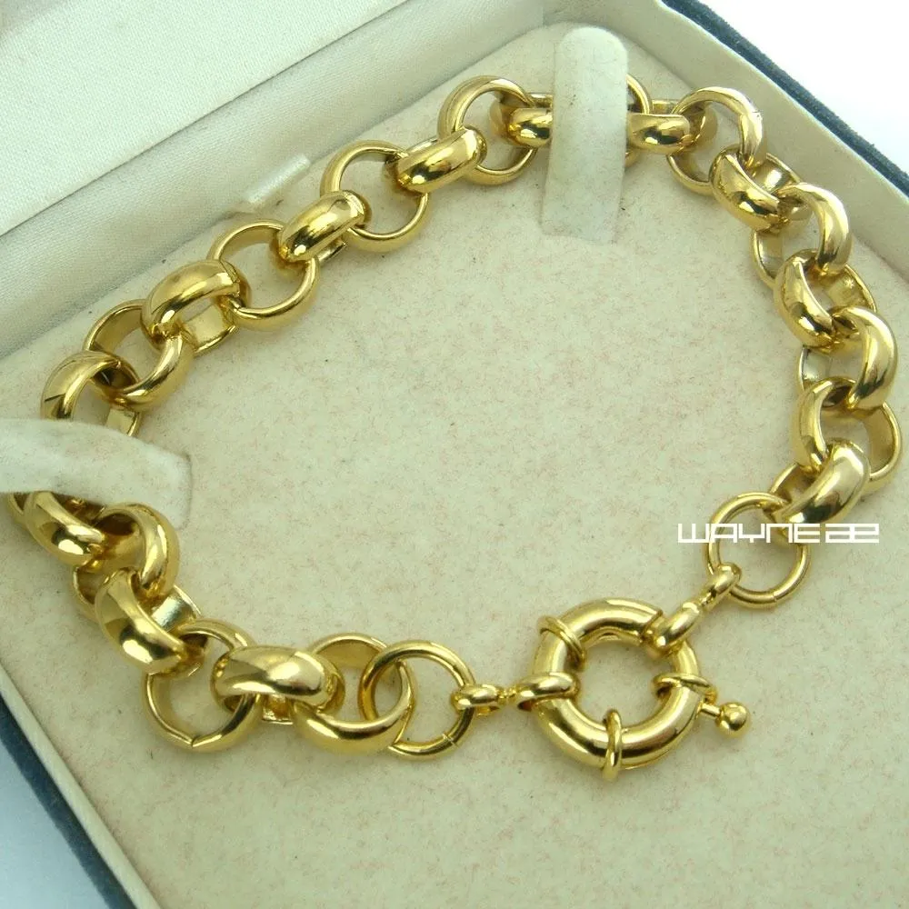 Armbanden Goud Kleur 11mm breedte Belcher Bolt Ring Link Mannen Vrouwen Solid Armband Sieraden B164