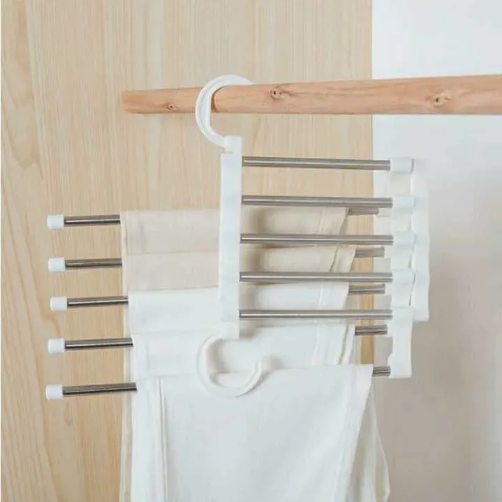 5 lagen multi-functionele kleding hangers broek opslag stoffen rek broek hangende plank niet-slip kleding organizer opbergrek