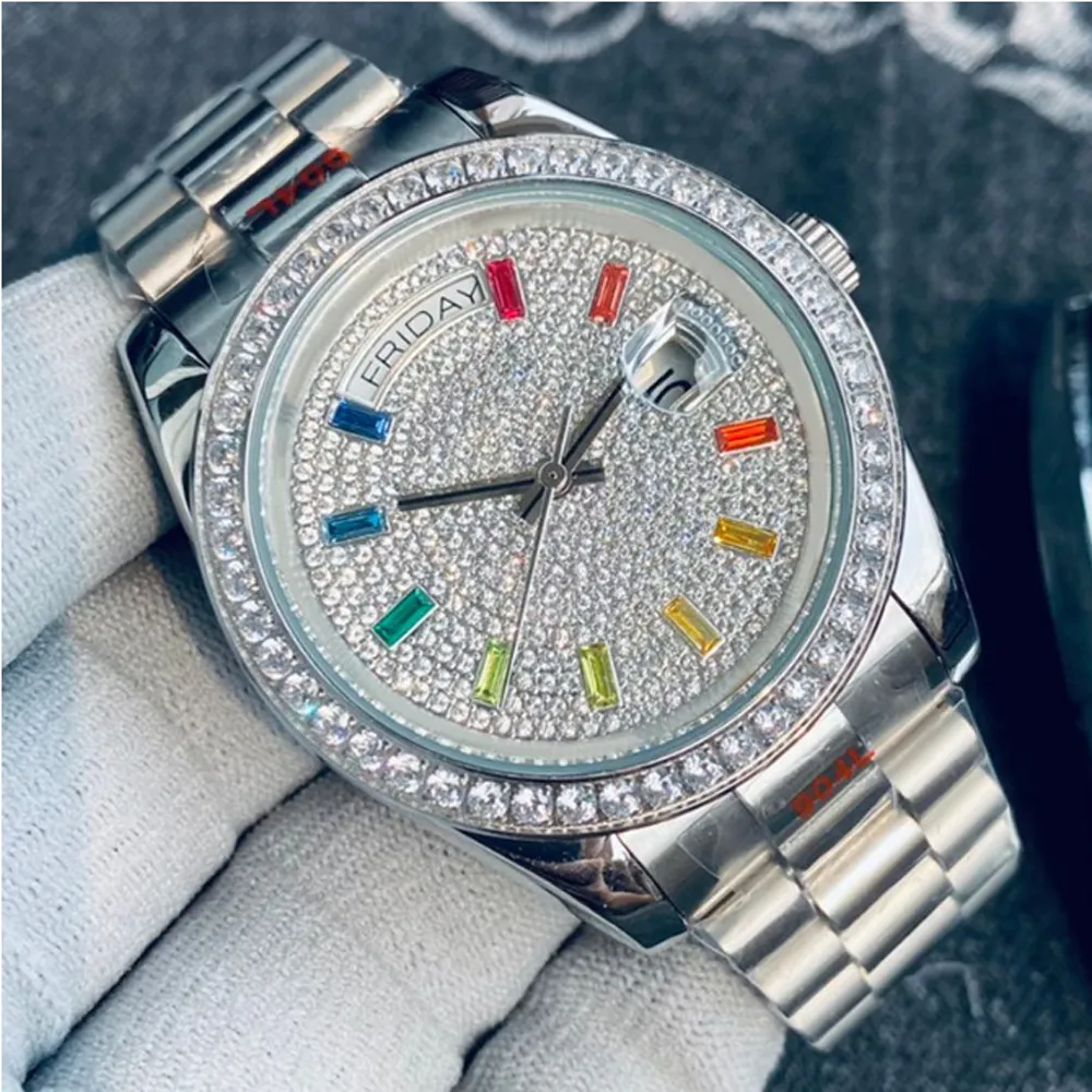 Montres d'affaires décontractées montre de luxe pour hommes 41mm cadran en diamant bracelet en acier inoxydable fermoir pliant montres-bracelets mécaniques