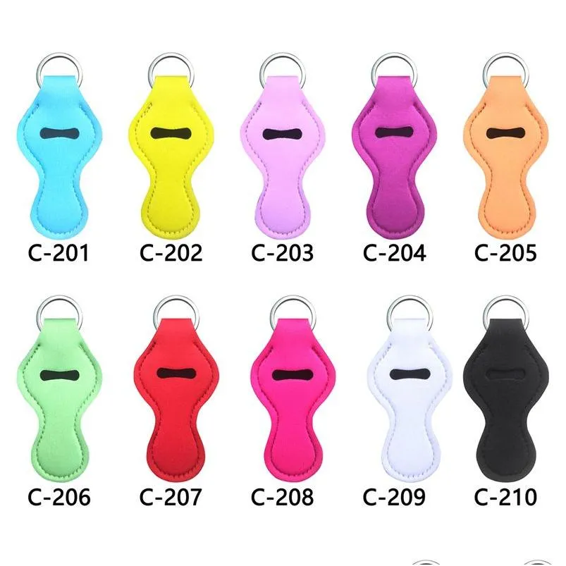 Llaveros Lanyards Color caramelo Neopreno Pintalabios Titular Llavero Colgante Viaje al aire libre Chapstick portátil Er Llavero Manga Clave Dhnus