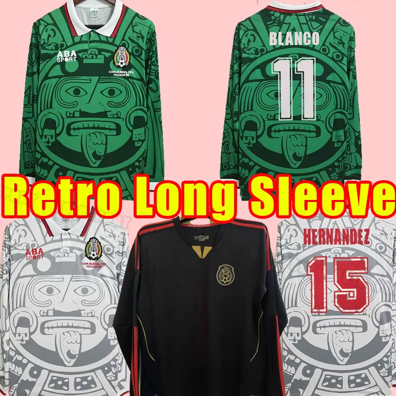 Long Sleeve Vintage MEXICO RETRO Soccer Jerseys BLANCO Hernandez Blanco Campos Uniforms