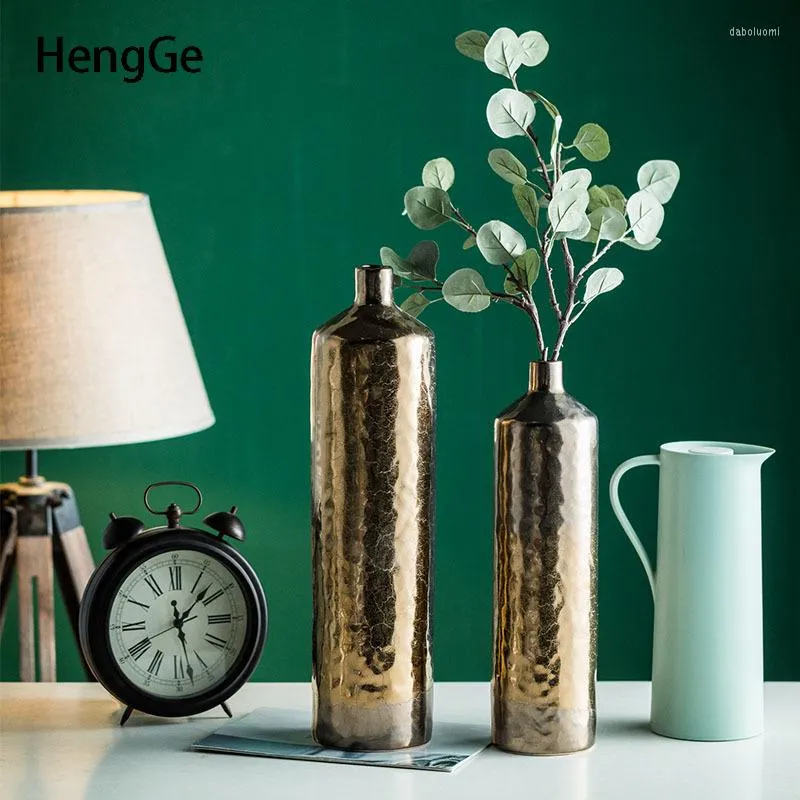 Vasen Licht Luxus Flow Gold Keramik Vase Nordic Dekoration Hause Blume Anordnung Töpfe Schlafzimmer Hohe Boden Für Wohnzimmer