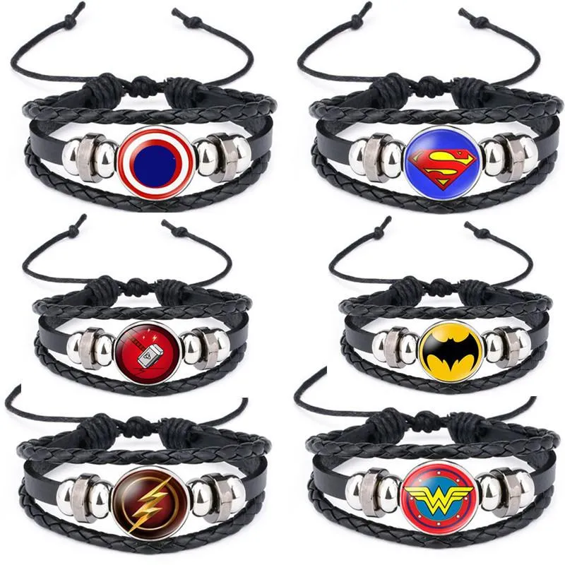 Bracelet Lot/10 pièces vente en gros Bracelets de film super-héros charmes Punk Bracelet en cuir bijoux cadeau