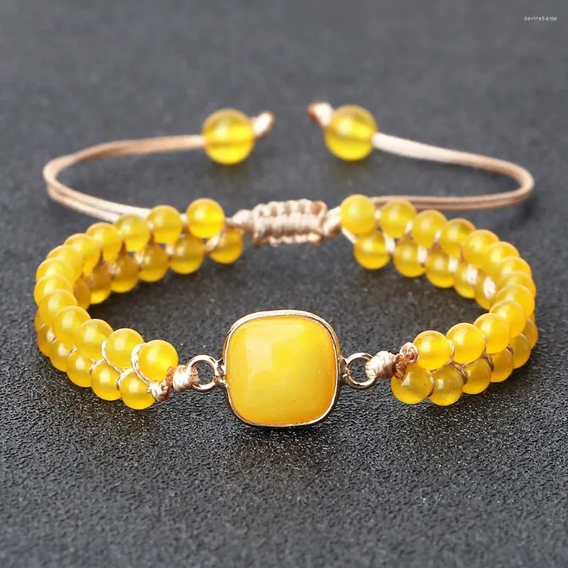 Strang Natürliche Chalcedon Gelb Stein Perlen Armbänder Armreifen Für Frauen Charm Reiki Heilung Armband Schmuck Geschenke