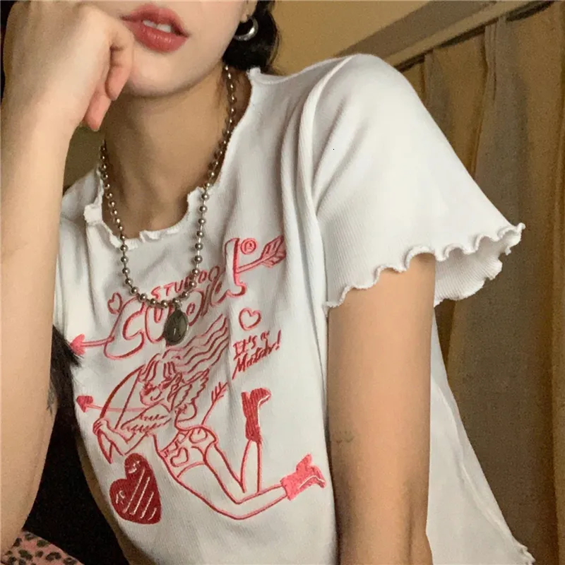 Damska koszulka damska Tshirt seksowne top tee tee anielskie drukowanie y2k topy harajuku kawaii Summer Short Sleeve 90s Streetwear Vintage Female Clothing 230522
