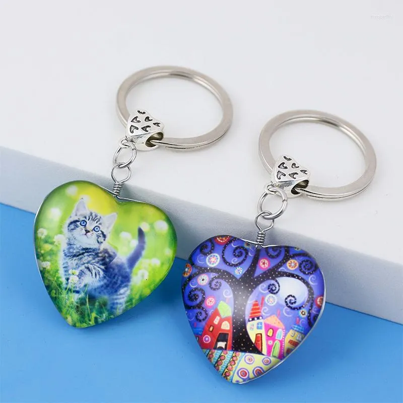 Keychains Fashion Romantic Kitten Butterfly Time Gem Heart Key Chain Insect Dieren Thema Keychain Gift Women Bag Charm Vintage Jewelry