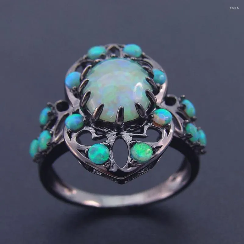 Cluster Rings Fine 925 Sterling Silver Jewelry Fire Opal Engagment Wedding Women's Ring For Gift