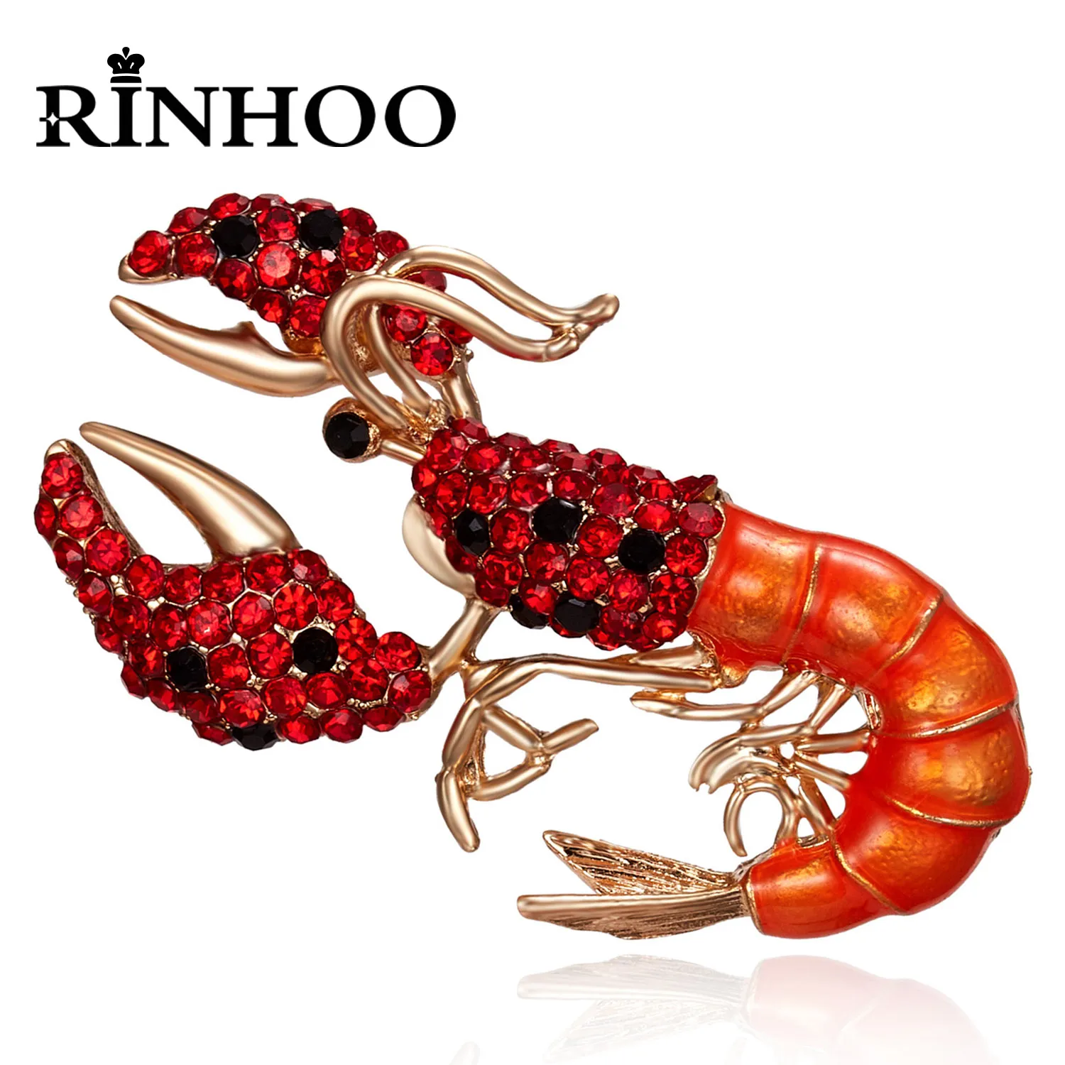 Rinhoo Vintage strinestone Shrimp Brooch Женщины, игристые животные, омарные значки, повседневная вечеринка, банкет Бруш, отвороты, подарки подарки