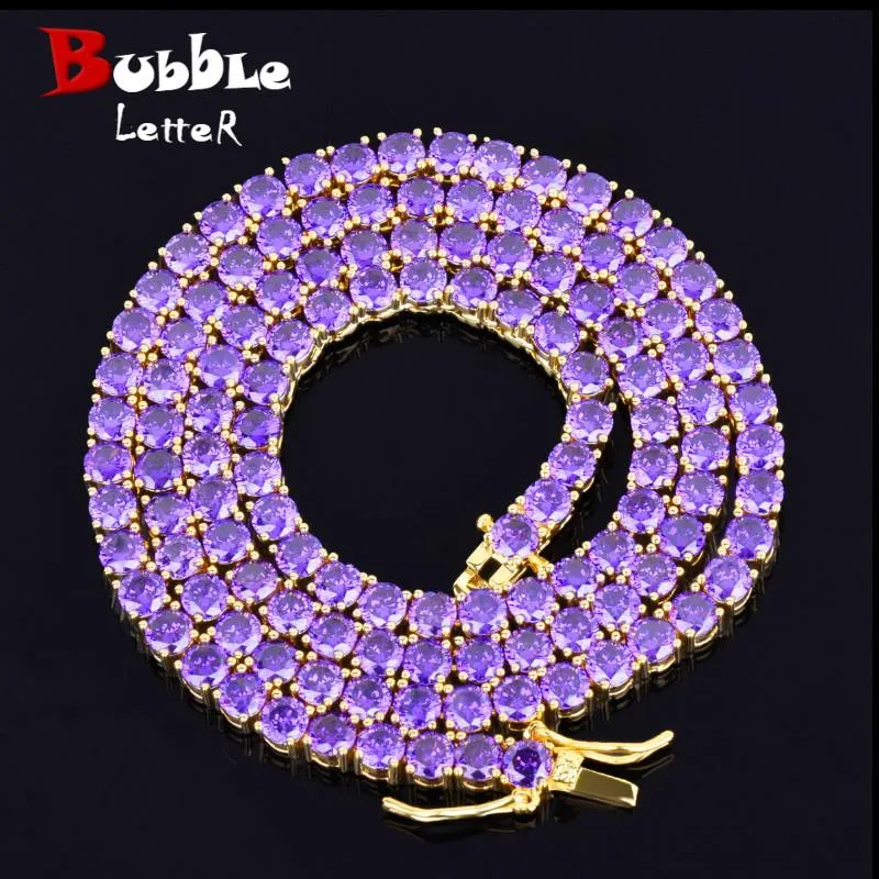 Collane Bubble Lettera Viola Catena da tennis Collana da uomo Gioielli Hip Hop Materiale in vero rame placcato oro Tendenza 2021