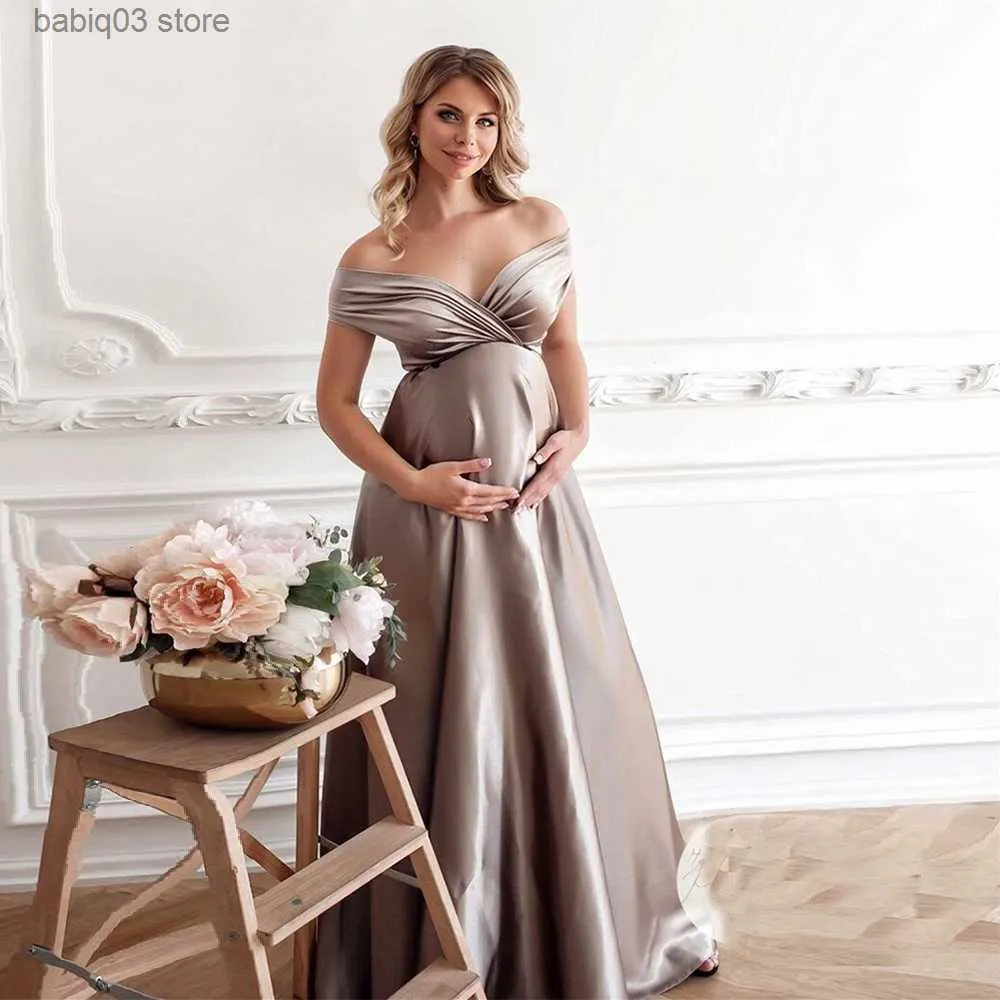 Maternity Dresses Silk Sexy Maternity Photo Shoot Dresses Long Baby Showers Party Evening Pregnancy Maxi Gown Photography Props For Pregnant Women T230523