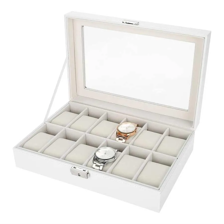 Boîtes 12 boîtes de montre de grille PU Cuir Watch Boîte de rangement Organisateur pour le quartz Boîtes de bijoux Affichage Best Gift Whitebox Box