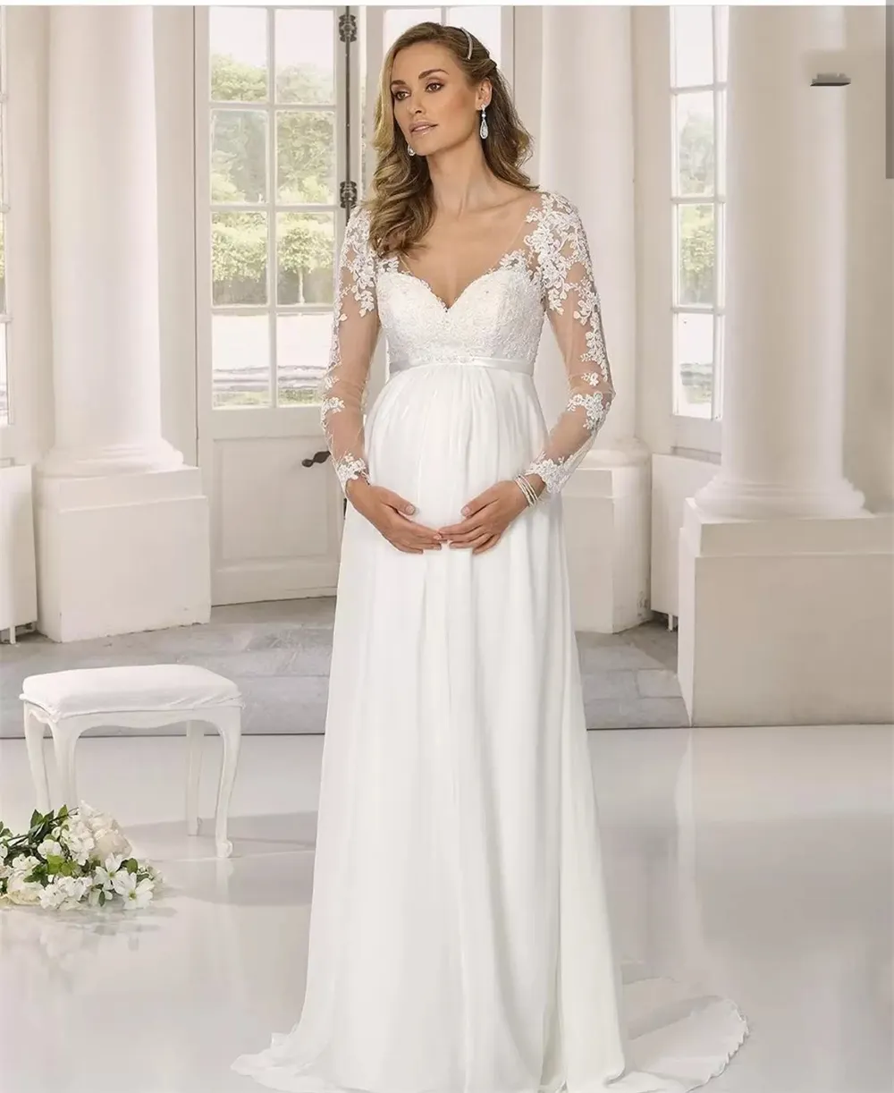 Boho Chic Maternity Maternity Bridal Dress With Illusion Long