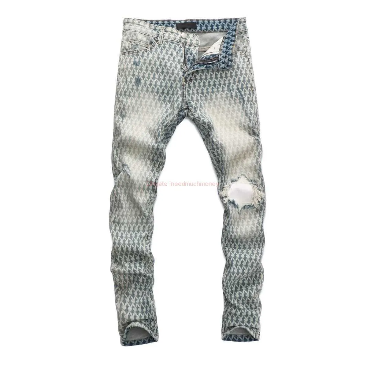 Дизайнерская одежда Amire Jeans Джинсовые штаны 2022 Новый 8325.Amies Fashion Trend Wash White Sexy Girl Rabbit Print Jeans NightClub.