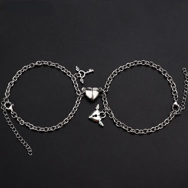 Link bransoletki łańcuch taigang para bransoletka stal nierdzewna prosta magnes w kształcie serca atrakcyjny klucz do mężczyzn i kobiet Zły Eyelink