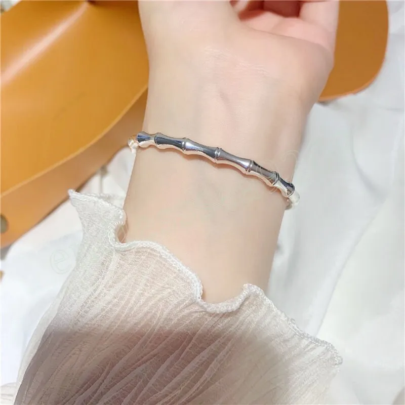 925 Sterling Silver Vintage Fine Bamboo Armbanden Bangles For Women Fashion Designer Party Wedding Accessories Sieraden Geschenken