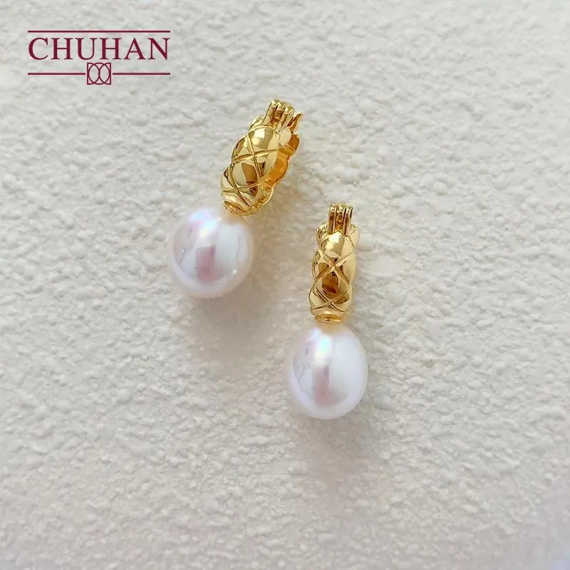 Knot Chuhan Real 18K Soild Gold Drop Earrings Natural Pearl Luxury Diamond Lattice Woman AU750 Earring Fine Jewelry Gift To Wife