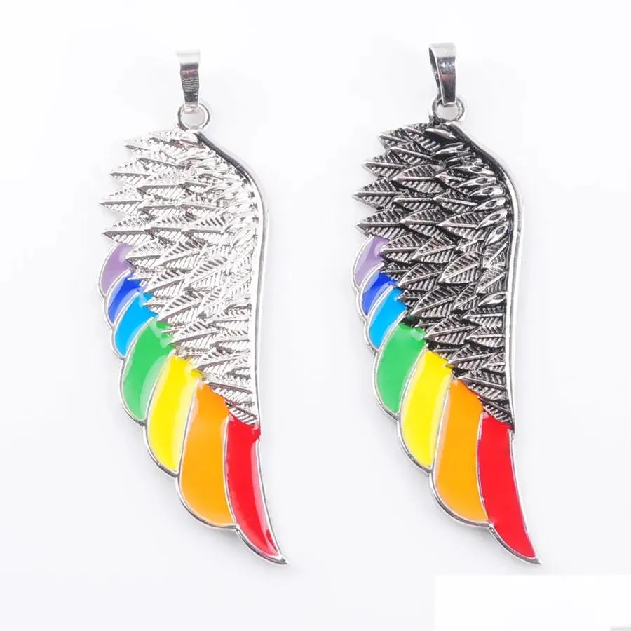 Pendentif Colliers Aile D'ange Pour Hommes Femmes Arc-En-Émail Perles Vintage Européenne Mode Charme Bijoux Bn375 Drop Delivery Pendentifs Dhedp