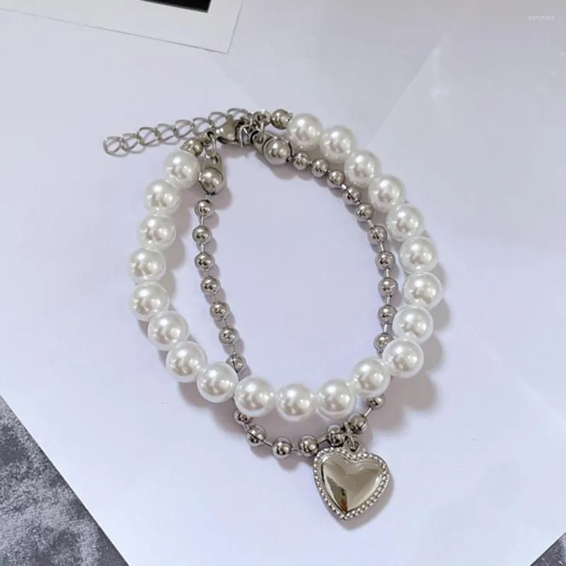 Bangle Dress Up аксессуар Faux Pearl Heart Pendate Bracelet Party Jewelry для ежедневной одежды