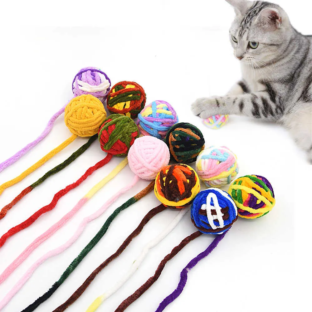 Pet Cat Toys Cat Toys är självunderhållande tugga och reta katter leksaksbollar färgade ullbollar katt levererar fidget leksak för katter tillbehör G230520