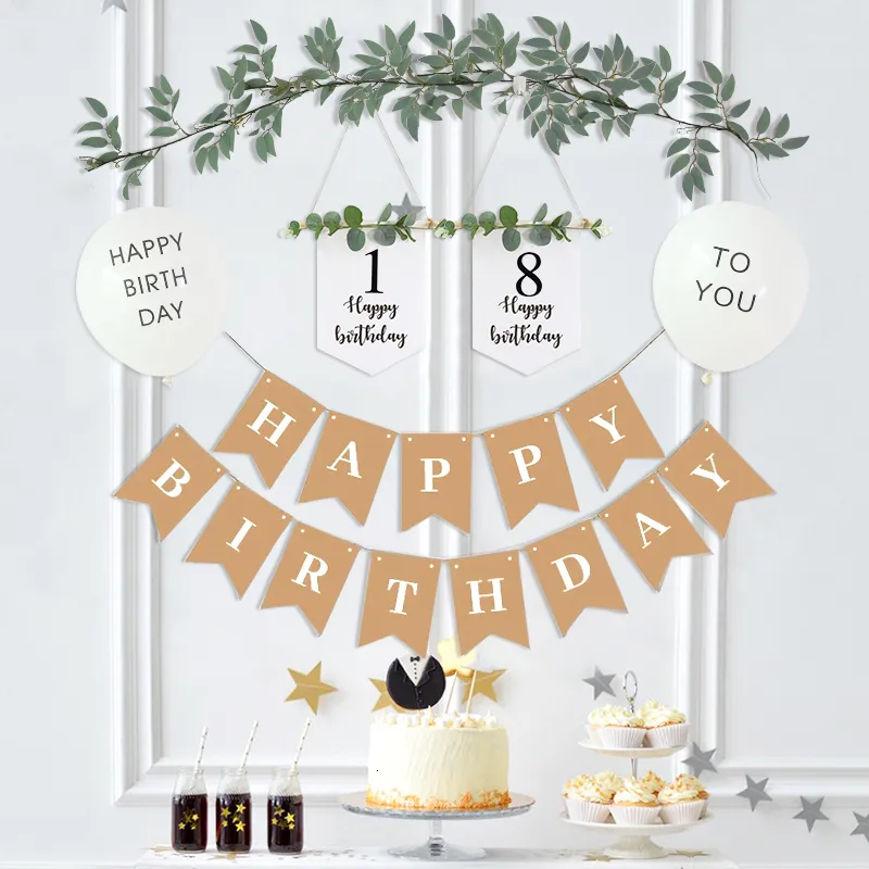 Other Event Party Supplies 1 Set 19th Birthday Decorations Kraft Bunting Garlands Happy Decoration First Girl Boy 230522