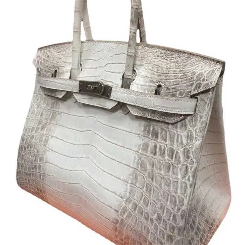 Tote Handmade Platinum Bag Nile Crocodile Himalayan Luxury Light Genuine Women's with Wax Thread Sewing Original Logo Leather