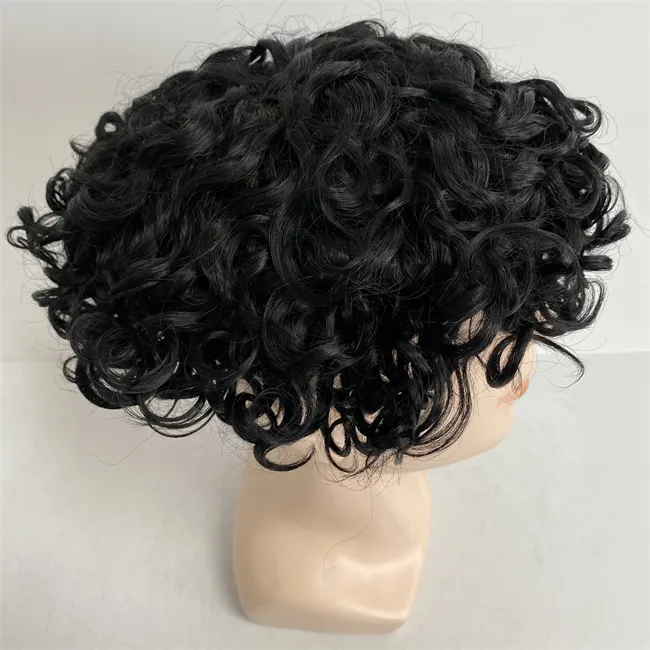 Substituição de cabelo humano virgem brasileira 1# jato preto cor solta cacho suíço unidade de renda 8x10 Toupe de renda cheia para homens