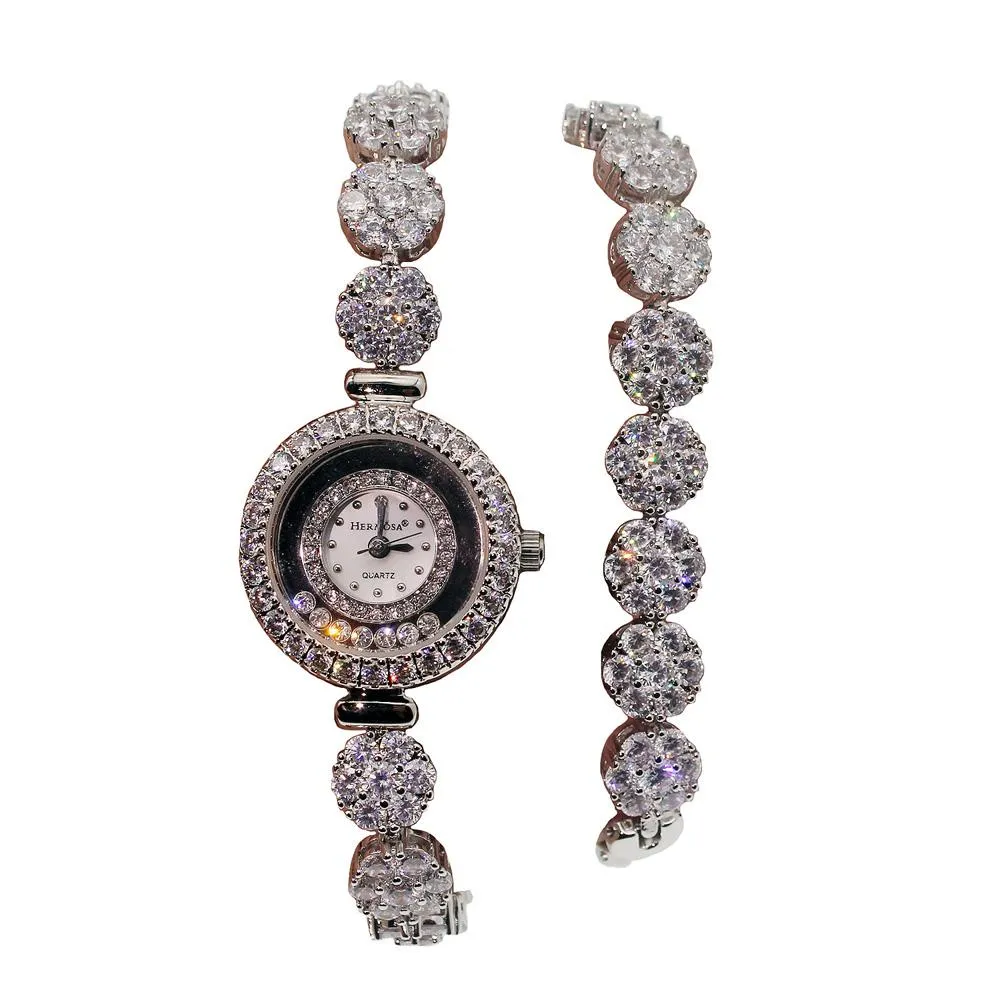 Браслет, блестящая двойная цепочка, браслет в цветочном стиле, 14 дюймов, женские наручные часы, модные часы, длина 7 дюймов, HERMOSA, акция ко Дню матери
