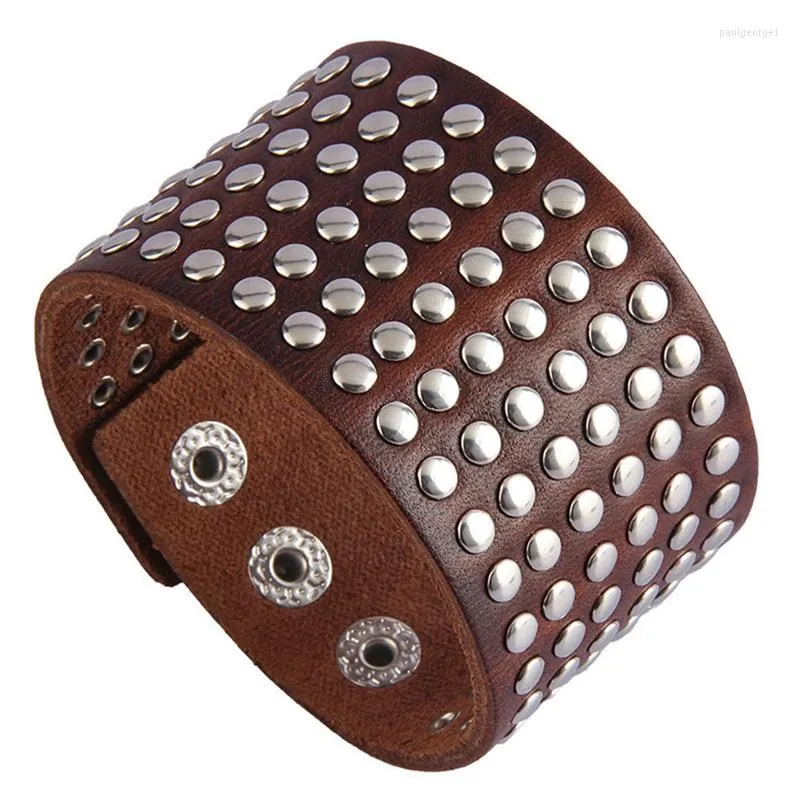 Bracelets porte-bonheur Faux cuir Spike Bracelet Punk large clouté manchette Wrap Bracelet pour hommes femmes gothique Rock brassards