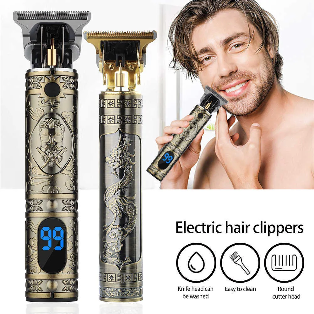 Rasoir électrique Nouveau dans Vintage T9 0MM Machine de coupe de cheveux Tondeuse sans fil Finition des cheveux Tondeuse à barbe pour hommes Rasoir électrique Rasoirs USB G230522