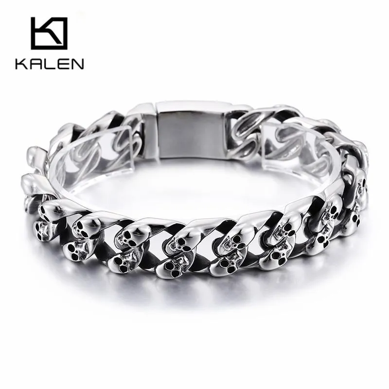 Bangle KALEN Punk Skull Charm Bracelets Men 21.5cm Stainless Steel Link Chain Wrap Bangle Gothic Biker Jewelry 2020