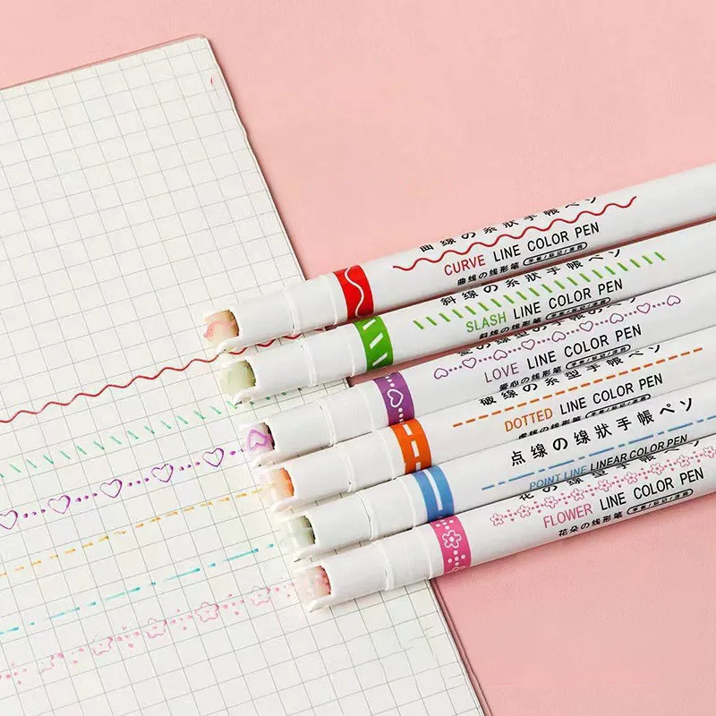 منحنى ملون قلم نقاط نقاط مزدوجة أنواع القلم مختلفة الأشكال منحنية مختلفة القلم خطوط رقيقة المراهقين الأطفال مذكرات الطلاء التقويم مكتب HZ0020