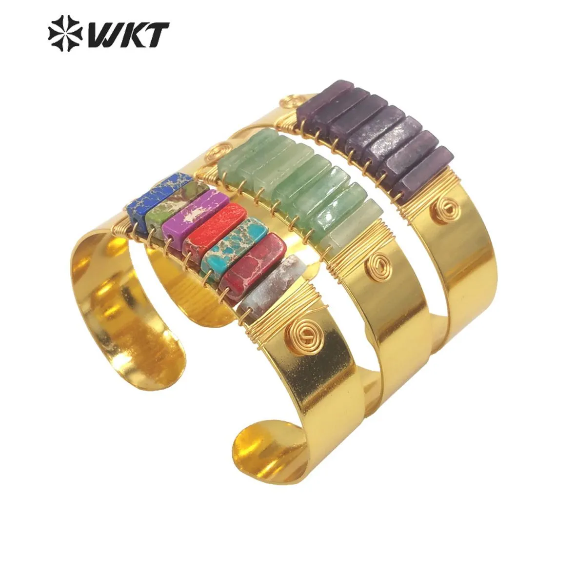 Bileklik WTB607 WKT 2022 Lüks Jasper Yeşil Chalcedony ametist Bangle Doğal Taş Lady Hediye Bileklik Taş Taşları Parti Barko