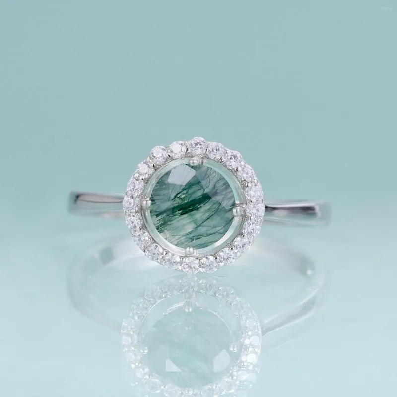 Cluster Rings Gem's Beauty Natural Moss Agate Engagement Ring 925 Sterling Silver Prong Setting Wedding Original Design Fine Jewelry