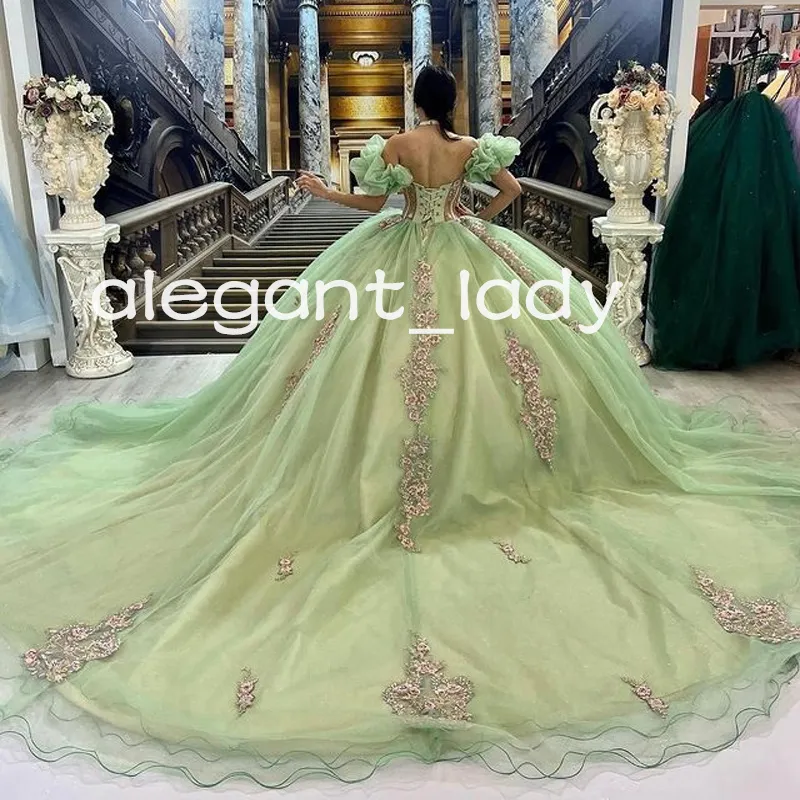 Mint green and online gold wedding dress