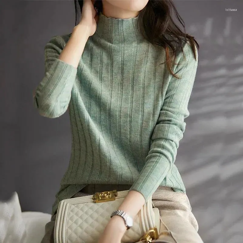 Womens Sweaters 2023 Autumn Winter Half High Neck Sweater Women S Underlay With Loose Thin Knitted Top Long Sleeve From 16 34 DHgate