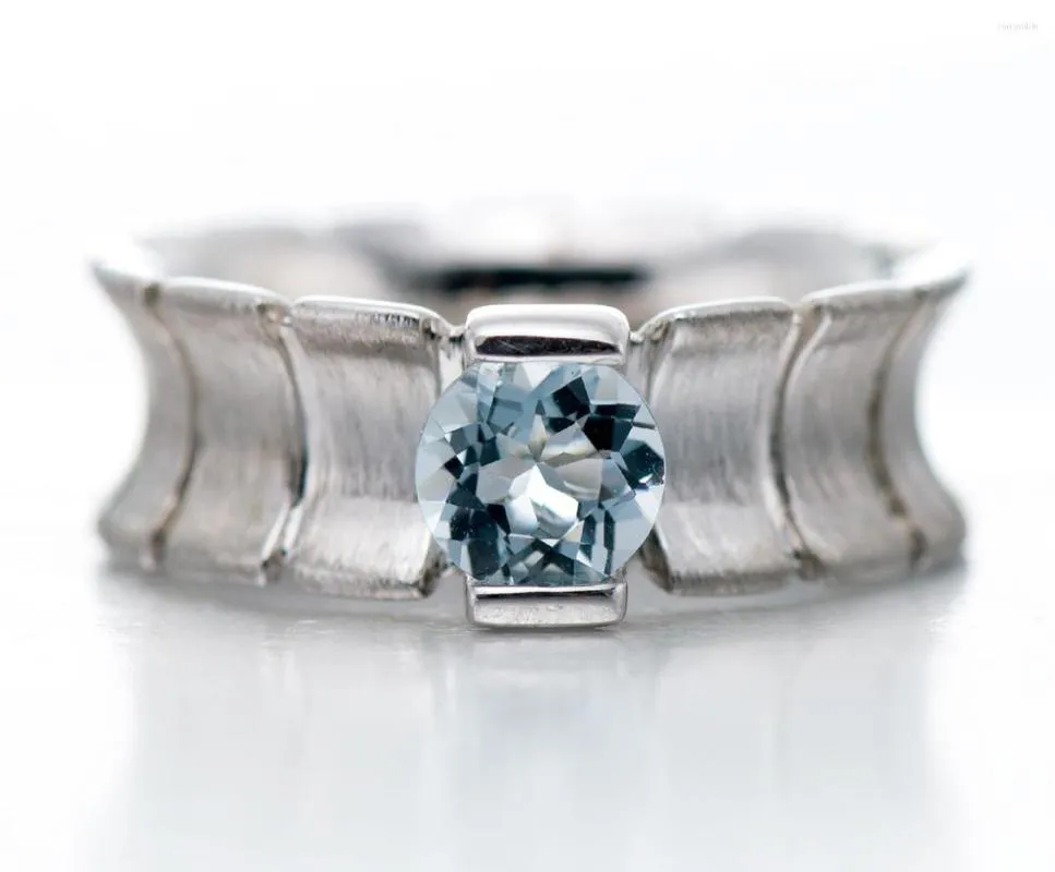 Cluster Rings GESIDE 6mm Aquamarine Rhodium Over Sterling Silver Ring 0.71ctw