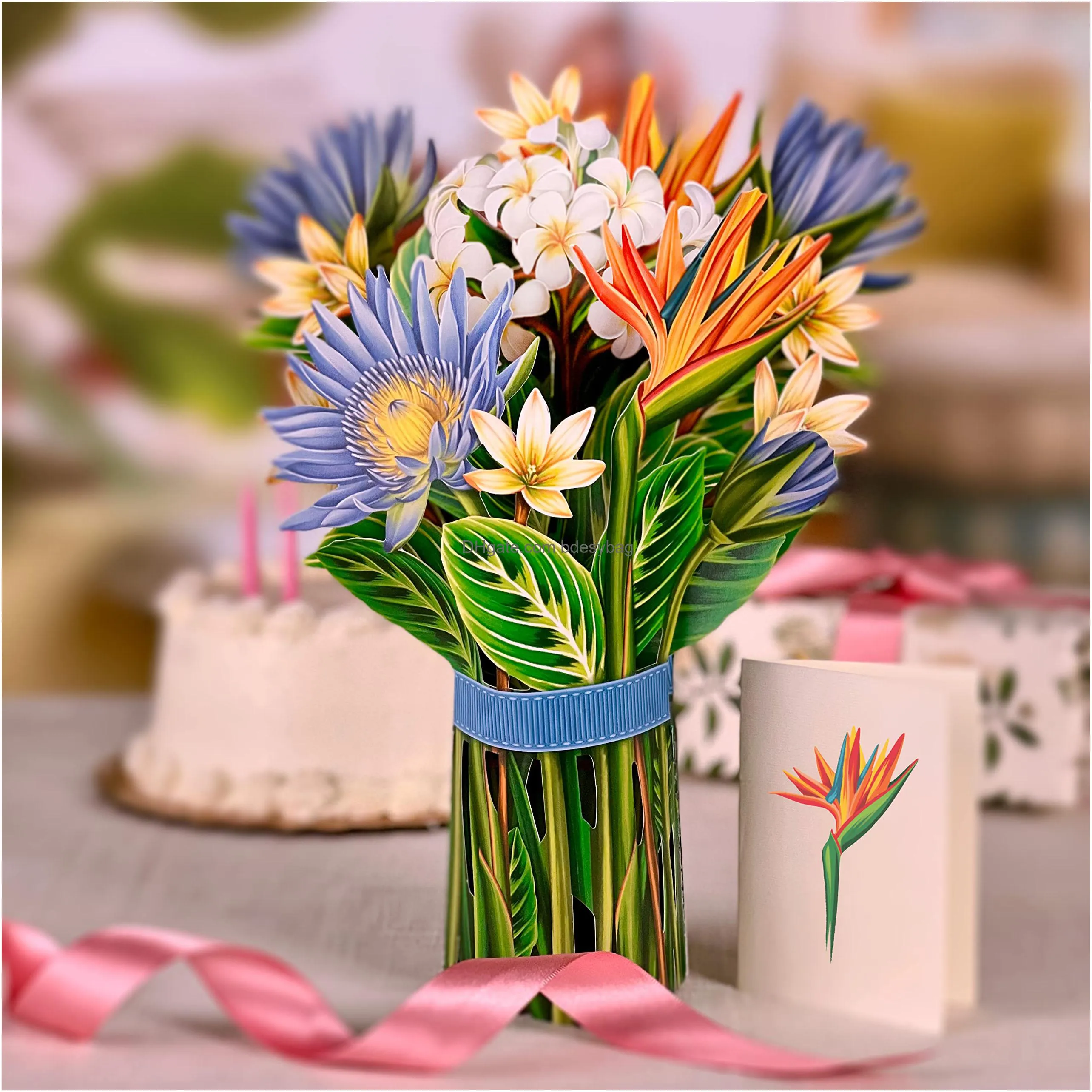 up cards tropical bloom 12 inch life sized forever flower bouquet 3d popup greeting cards with note card and envelope birds of paradise lotus blossom flowers