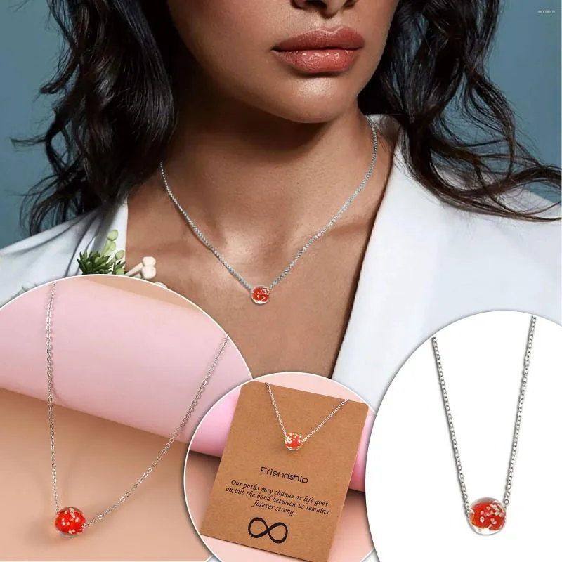 Chaînes colliers délicats pour femmes bijoux pendentif Noctilucent rouge sphère verre collier accessoire Transparent