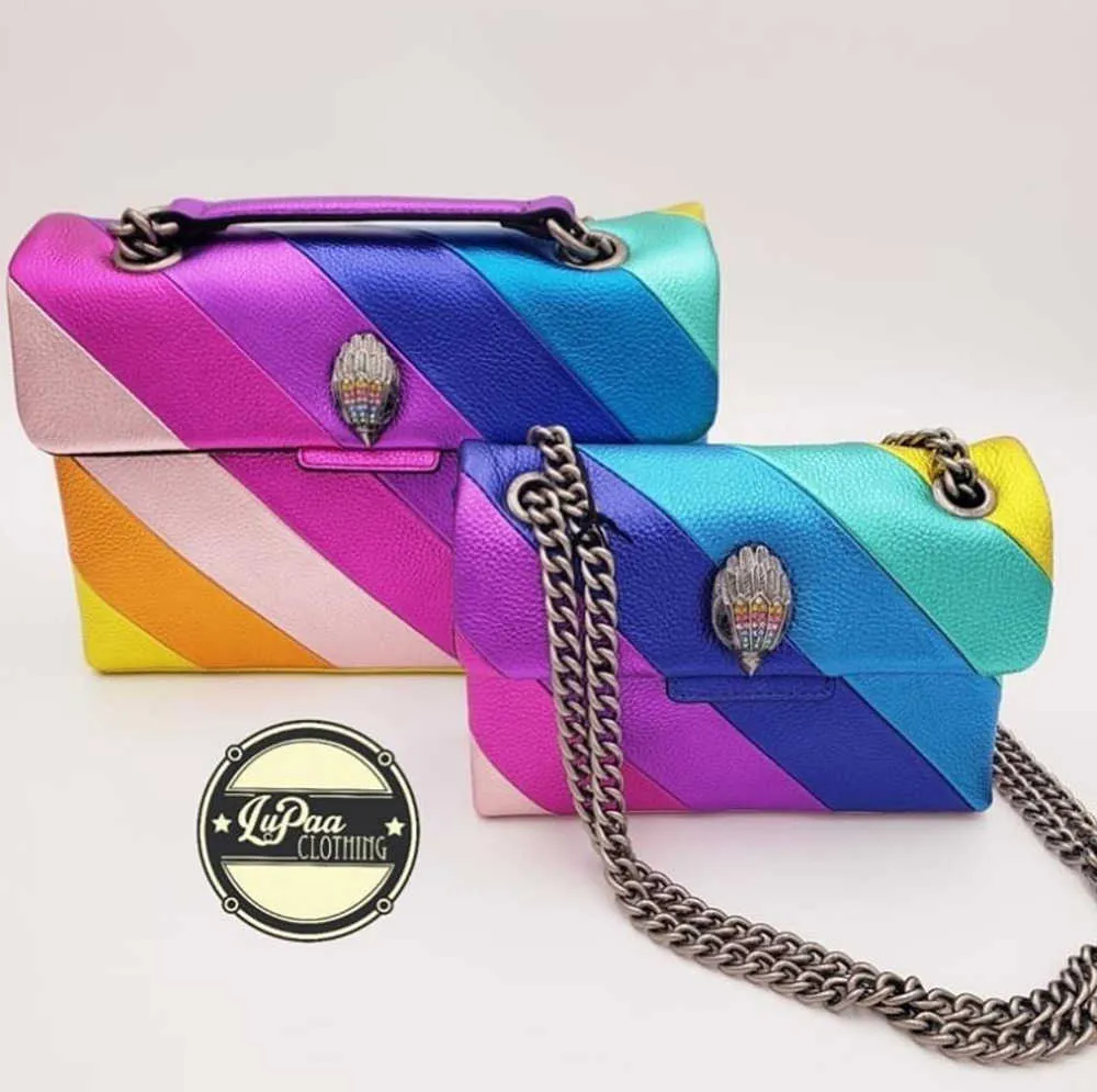 Avondtassen kurt geiger regenboogtas dames heren flap echte lederen envelop strip apaims ags zipper luxe ontwerper handtassen kleine schouderkoppeling totes